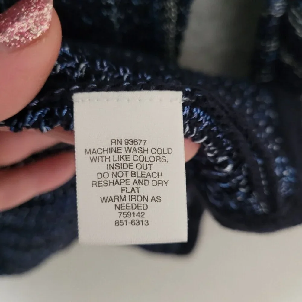 Liz Claiborne Womens Crochet Open Cardigan Size XL Navy 3/4 Sleeve Lagenlook - Picture 7 of 11